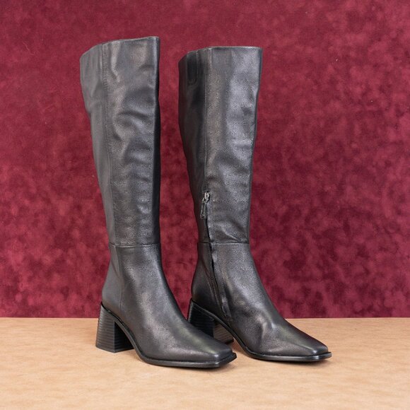Sam Edelman Women Wade Black Leather Chunky Heel Square Toe Boots size 7 - Picture 1 of 10